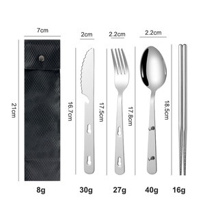 3-trong-1 đồ dùng Cắm Trại Đi Bộ Đường Dài dao kéo di động đặt thép không gỉ Flatware muỗng nĩa dao mở chai đũa Combo Gói - Product Image 2
