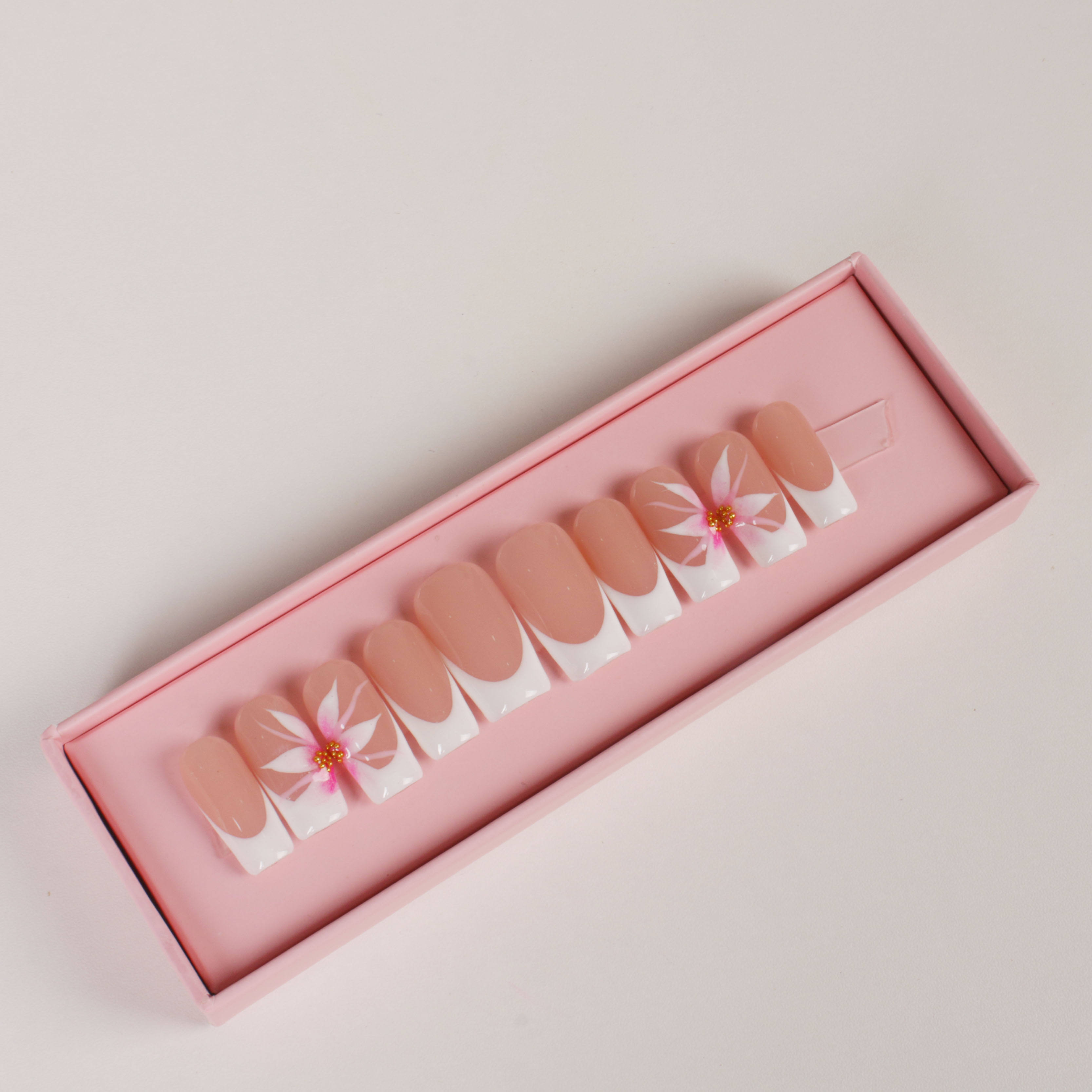 Super Long Pink ABS Cute French Design Press-On Artificial Finger Nails High Quality Square Gel Fake Nails Tip