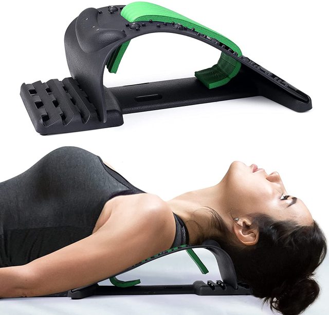 Adjustable 4-Level Magnetotherapy Back Stretcher Cervical Traction Device for Neck Muscle Relaxation and Lumbar Pain Relief