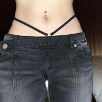 Jean vintage déchiré taille basse, pantalon en denim asymétrique style grunge, jean évasé noir mode coréenne, streetwear Kpop