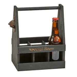 Junji Gepersonaliseerde Bier Caddy Gegraveerd Drank Houten Bier Carrier Stalknecht Bier Gift Custom Fles Carrier Met Opener