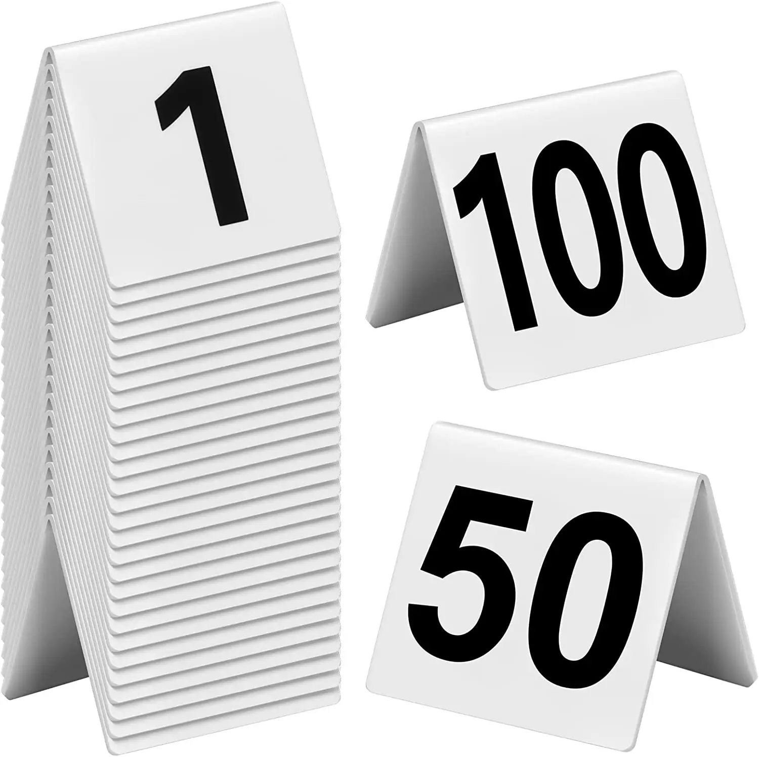 100 Pcs White Acrylic Table Numbers 1-100 Double Side Numbered Table Tents Restaurant Wedding Table Tent Cards