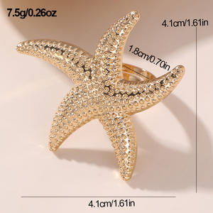 Fancy Modern Holiday Nuevo estilo Moda Chapado en oro Estrellas Perla Flores Anillo Traje para mujer - Product Image 5