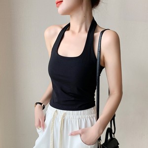 Logo personalizzato donna cavezza top 95% cotone 5% Spandex ragazze scollo all'americana canottiere bianco nero - Product Image 6