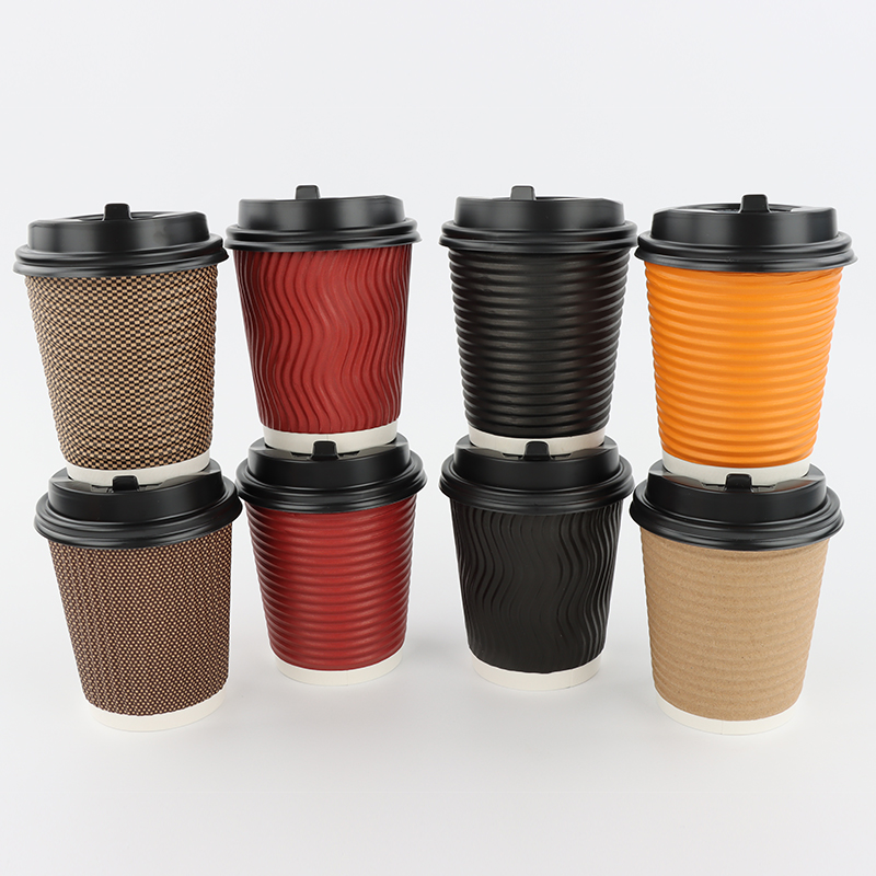 Disposable Printed Eco Recycled Manufacturer Compostable Hot Double Wall Ripple Coffee Paper Cups With Lidss