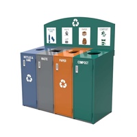 Poubelle moderne à 4 compartiments Poubelle de recyclage pour l'extérieur Poubelle en acier galvanisé Poubelle de classification à toit ouvert