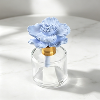 Diffuseur de parfum en verre 50 ml avec bâtonnets, coffret cadeau, diffuseur d'huiles essentielles en céramique parfumée avec fleur en porcelaine pour aromathérapie