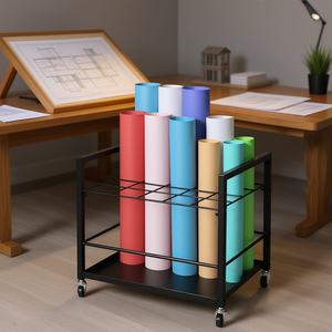 Estante de Almacenamiento para Planos, 33x15x85cm, Metálico, Móvil, con Ruedas, para Almacenamiento de Papel Arquitectónico, 20 Ranuras, Diseño Minimalista - Product Image 2