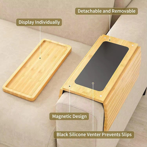 Plateau d'accoudoir en bois, plateau de rangement pratique, support pour téléphone portable, plateau à collations, porte-gobelet - Product Image 3