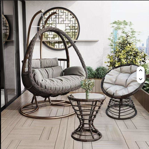 Hanging Egg <b>Chair</b> Swing With Steel Stand Set - All Weather Construction - Wicker Rattan Swing - Large Basket Design <b>Hammock</b> - Product Image 1