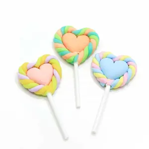 Cute 42ミリメートルHeart Polymer Clay Lollipop 3D Charms For Keychain Pendant Necklace DIY Decoration