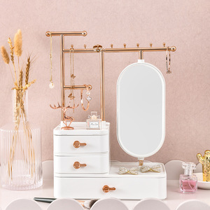 Organisateur de bijoux élégant avec miroir et tiroirs, boîte de rangement cosmétique multifonctionnelle pour maquillage et accessoires de bureau - Product Image 3