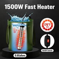 Douche portable pour le camping, pompe de douche de camping rechargeable 6000 mAh avec thermomètre et chauffe-eau à immersion, seau pliable 24 L
