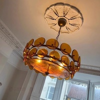 Lustre LED vintage en verre brun de Murano, design français, avec cadre en fer, pour salon, chambre et salle à manger