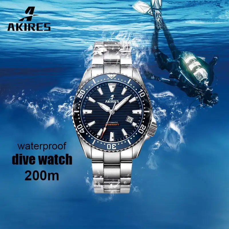 Mens Chronograph Oem Mechanical Large Diver Diving Men Nh35 Automatic Titanium Dive Strap Quick Release Silicone Watch