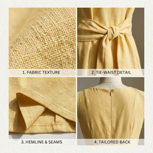 <span class=keywords><strong>Abito</strong></span> estivo minimalista in lino color burro, <span class=keywords><strong>giallo</strong></span>, con scollo a V, lunghezza <span class=keywords><strong>midi</strong></span>, elegante, da donna. - Product Image 2