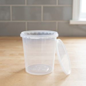 Contenant rond en polypropylène vierge avec système de sécurité, capacité 1000 ml, gamme de contenants avec système de sécurité - Moulage par injection en gros pour traiteur, plats à emporter et autres - Product Image 1
