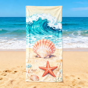 Serviette en velours 100 % coton à séchage rapide, design personnalisé, pour la plage, le bain et les voyages – Édition promotionnelle estivale - Product Image 1