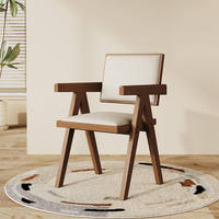 Chaise de salle à manger contemporaine en bois massif avec dossier et accoudoirs, revêtement en cuir, portable pour la maison, l'appartement, l'hôtel, le restaurant