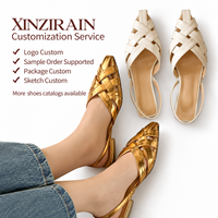 Sandales plates tressées pour femmes XINZI RAIN, style vintage personnalisé, cuir doré, talon bas de 2 cm, sandales à lanières arrière