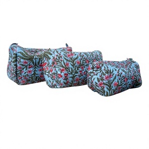 Bolsa de Maquillaje de Alta Calidad, Hecha a Mano en India, Estilo Bohemio, de Algodón, con Cierre, Reutilizable, Vintage, Grande y Mediana, de 3 Piezas, Acolchada y Ecológica - Product Image 1