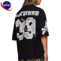 QZFSO T-shirts de sport personnalisés, coupe carrée, broderie vieillie, coupe courte, design en maille oversize, style streetwear, maillot de football américain