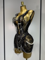 Robe de soirée courte à chaîne droite ornée de diamants, tenue de luxe pour femmes, sexy, ajourée, pour boîte de nuit, spectacle, chanteuse, danseuse