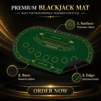 Tapis de jeu de Blackjack personnalisé 71 x 36 pouces, ovale, en feutre polyester, bords cousus, pour casino à domicile