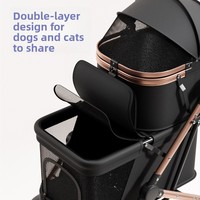 Poussette d'extérieur pour animaux de compagnie en acier au carbone, pliable en un clic, chariot double étage pour chiens et chats de taille moyenne à petite, vente en gros transfrontalière