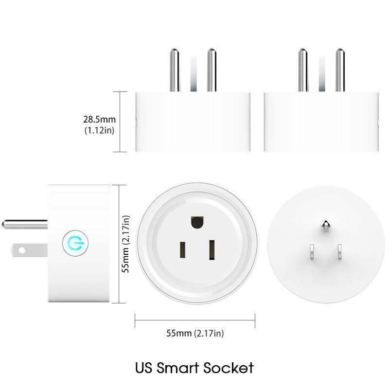 HONPNK Tuya US Standard WiFi Wireless Smart Socket Two-Prong Remote Control US Standard Voice Control Power 10A 110V Plug