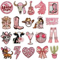 Patchs brodés personnalisés Wild Cowgirl, rose, style Coquette Western, thermocollants pour vêtements, chapeaux, badges, décoration, vente en gros