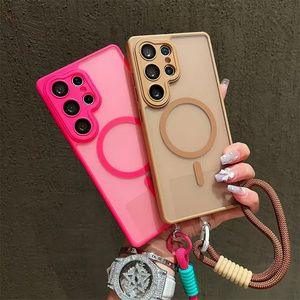 Fashion Frosted Lanyard Magnetic Mobile Phone <b>case</b> for Samsung S26 ultra S25 S24 FE A Series matte Wrist band <b>Strap</b> Back Cover - Product Image 2