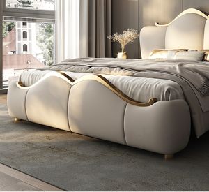 आधुनिक मास्टर बेडरूम में उच्च अंत सुरुचिपूर्ण रानी/राजा आकार टफ्टेड चमड़े की डबल शादी बिस्तर - Product Image 4