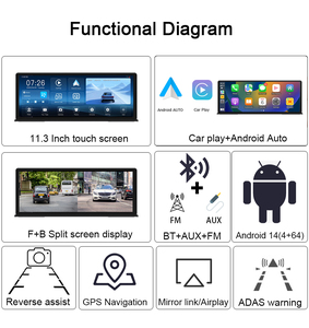 11.3 "Car DVR Android 14 không dây Carplay Android Auto 8 core 6 gam + 64GB Wifi GPS navigation ống kính kép ghi video offline bản đồ - Product Image 2