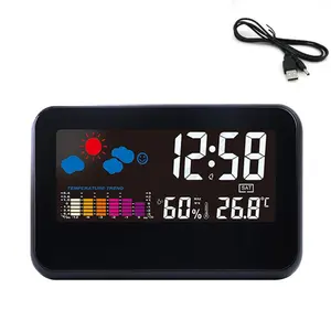 Sound Controlled Digital Weather Forecast Alarm Clock With Temperature,Modern Time/Day/Calendar/Snooze Function