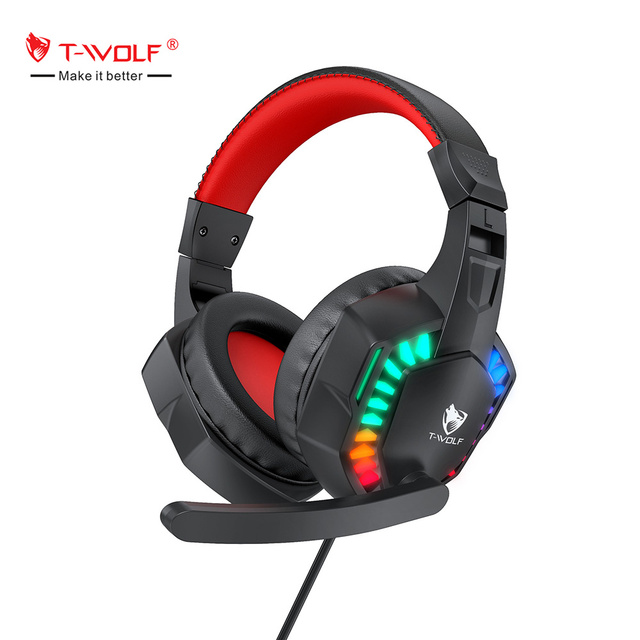 T-WOLF Factory Sale H120 Wired Gaming Stereo Over-Ear Headphones Headset with Mic Gamer Headphones Wired Computer Headset for Pc