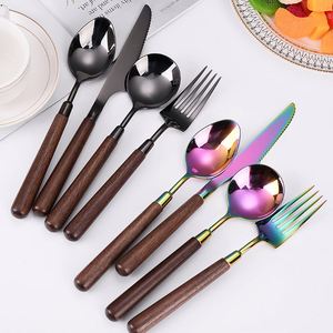 Dinnerware Knife <b>Fork</b> <b>Spoon</b> 304 Stainless Steel Knife <b>Fork</b> <b>Spoon</b> Flatware Wooden Handle Cutlery <b>Set</b> - Product Image 1
