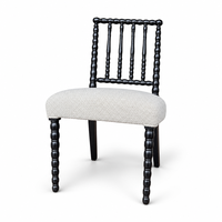 Chaise de salle à manger Bobbin en bois de frêne massif, assise et dossier rembourrés en lin, tiges tournées, style français, personnalisable pour restaurant