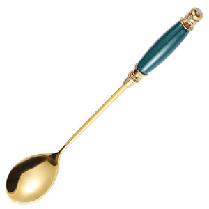 Cuchara Única <span class=keywords><strong>de</strong></span> Acero Inoxidable con Mango <span class=keywords><strong>de</strong></span> Cerámica, Agitador <span class=keywords><strong>de</strong></span> Postre Chapado en Titanio, Mini Cuchara <span class=keywords><strong>de</strong></span> Miel con Mango Largo, Cucharillas para Té - Product Image 5