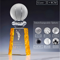 Trophée personnalisé en cristal K9 22x8cm avec socle texturé flamme et dessus amovible pour basketball, volleyball, football