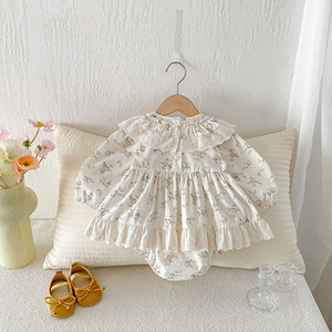 Tutina Estiva INS 2026 per Neonati 0-2 Anni, Abbigliamento Bambina con Stampa Floreale, Colletto in Pizzo, Maniche Lunghe e Bottoni - Product Image 3