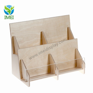 Custom design wood rack card display gift card counter top display rack wood card display