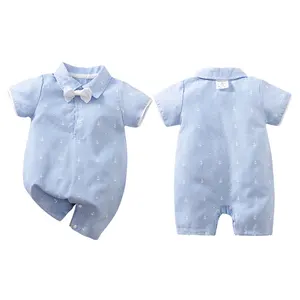 Printing Design Boys Baby One Piece Summer Short Sleeve Breathable Blue Newborn Clothes Wholesale