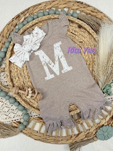 Combinaison à manches courtes pour bébé fille, tenue d'été pour nourrisson et tout-petit, ensemble de sortie de maternité en coton biologique, barboteuse à volants pour petite fille - Product Image 2