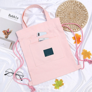 Nuova scuola di viaggio creativa con Logo personalizzato stringa di cotone tela con coulisse borse zaino con coulisse borsa zaino con tasca - Product Image 5