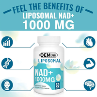 Capsules liposomales NAD de marque privée OEM 1000mg Nad+60 Naturel 2 gélules molles pour usage quotidien adulte, complément alimentaire en gélules molles
