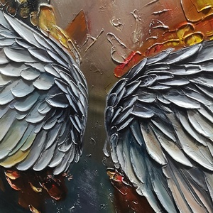 Pintura al Óleo Suave y Neutra con Símbolos, Arte de Pared con Alas de Ángel Texturizadas, Estilo Abstracto, Arte en Lienzo, Pintura Acrílica - Product Image 5