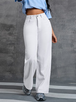 Jeans de mezclilla elásticos y cómodos de talla grande con control de abdomen, pierna ancha y estilo BBL para mujer, ideales para dropshipping.