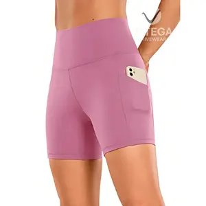 Shorts de Yoga Vetega de Cintura Alta para Mujer, Rosa, Secado Rápido, Transpirables, Absorben la Humedad, Ajuste Holgado con Bolsillo, Tela de Alta Elasticidad - Product Image 5