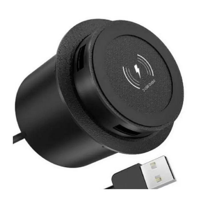 10W small popup hide USB charging port for smart phone sofa table power strip new design circle wireless charger kitchen cabinet